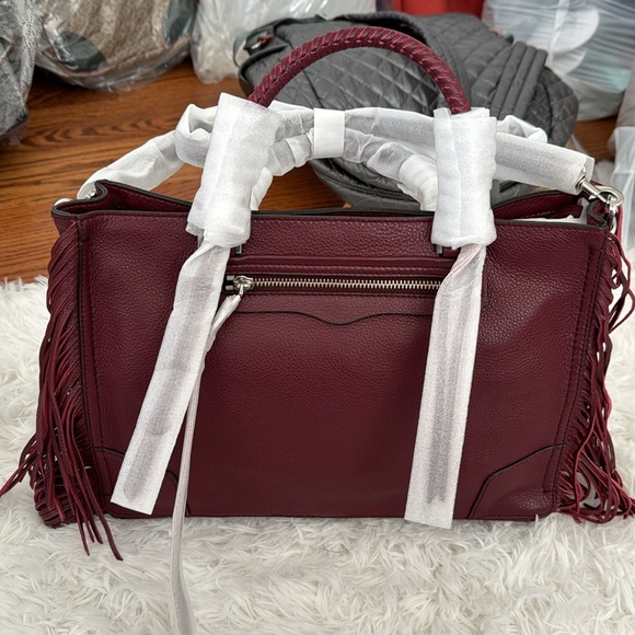 Rebecca Minkoff cranberry leather handbag with long leather strap. NWT - Picture 4 of 7